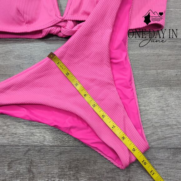 Zaful V Wire Textured Tie Back Bikini Swimsuit Size L - Picture 4 of 5